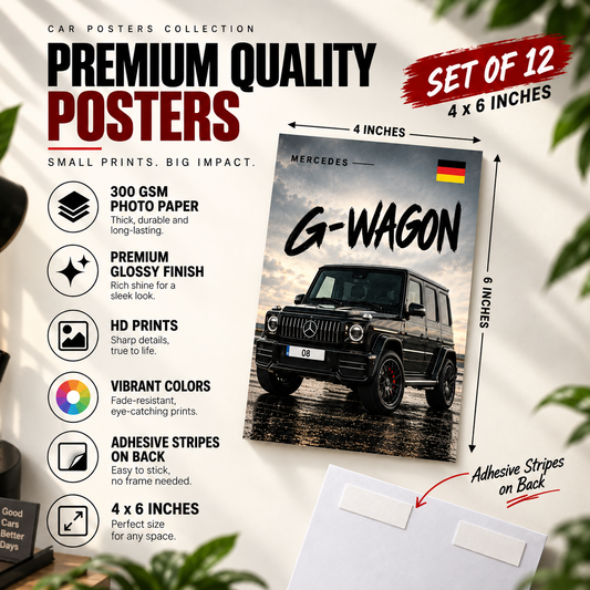 12 Pcs - Car Posters Bundle for Wall Decoration | 4 x 6 Inch Mini Car Prints - Assorted Cars 1