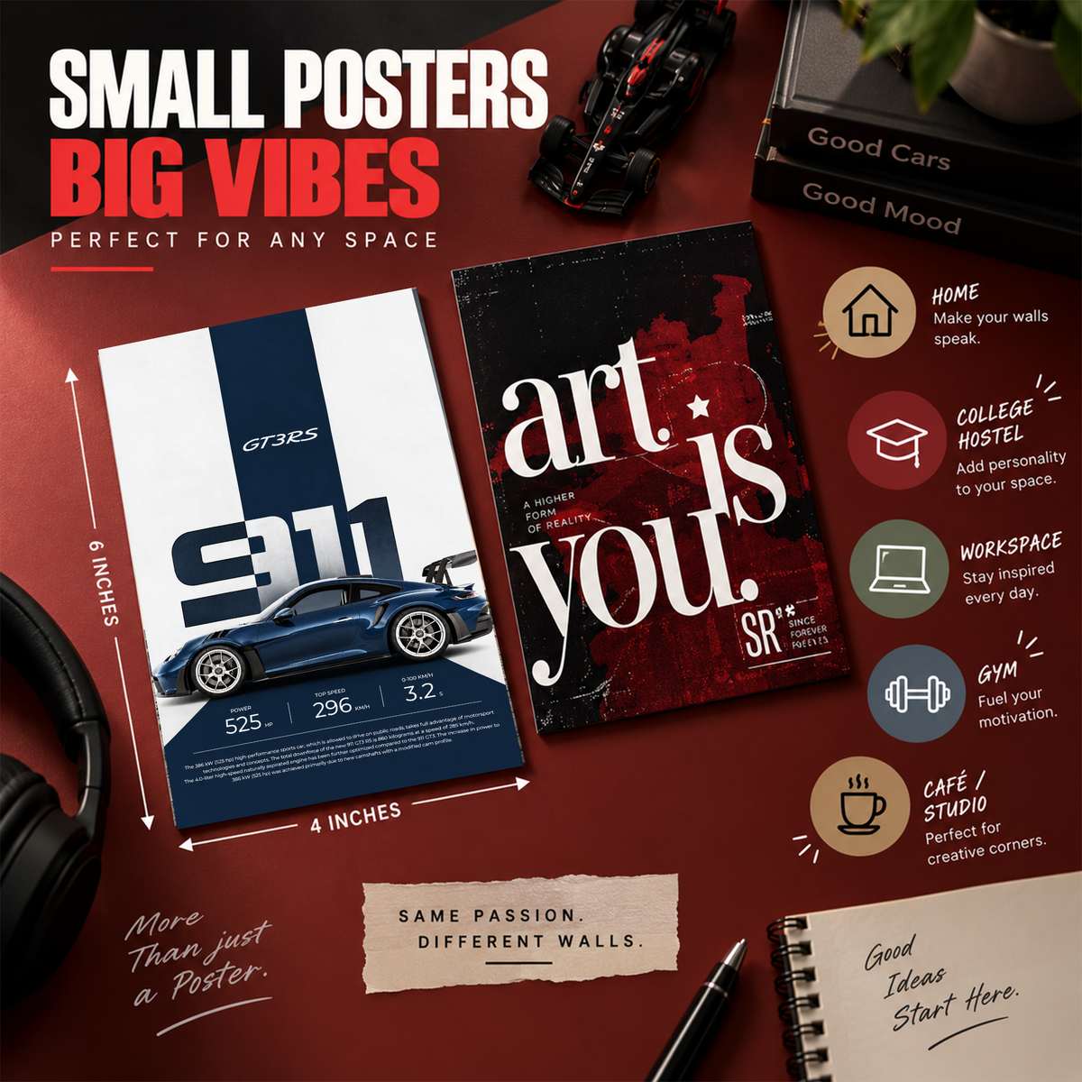 12 Pcs - Car Posters Bundle for Wall Decoration | 4 x 6 Inch Mini Car Prints - Assorted Cars 1