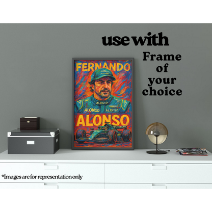 Fernando Alonso | Crayon Stroke F1 A3 Poster
