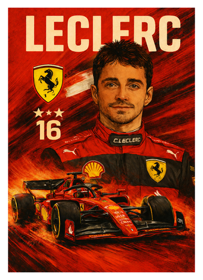 Charles Leclerc A3 Poster | Red Crayon Style F1 Ferrari